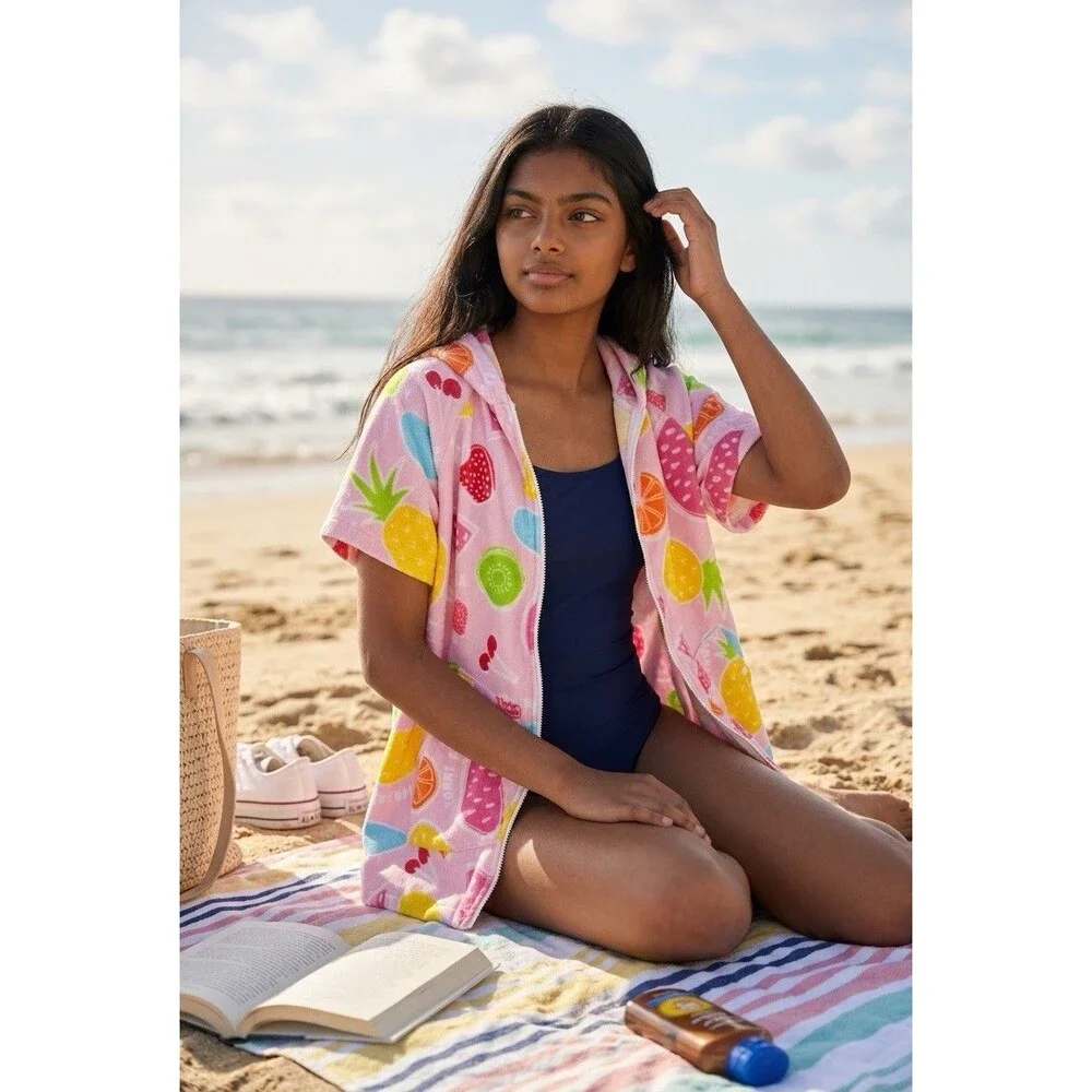 Tommy Bahama Kids Hooded Terry Cloth Swim Beach Cover-Up L/XL 7-12 Towel Zip Up